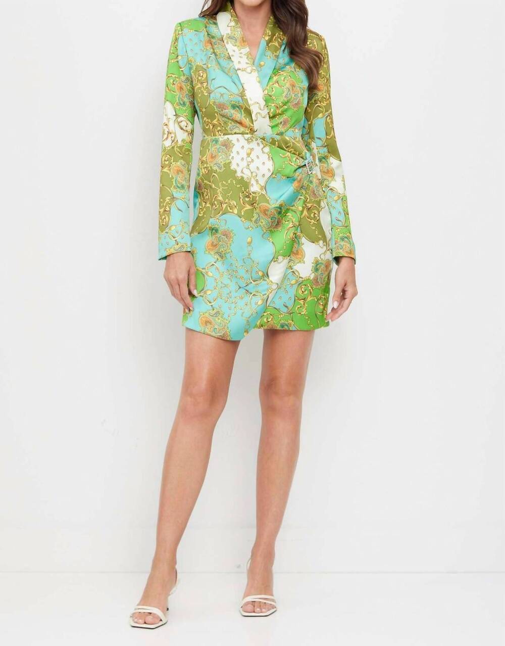 NEW RIVIR print blazer mini dress in green combo